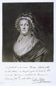 Retrato de María Antonieta en la prisión del Temple, grabado por Dujardin, de 